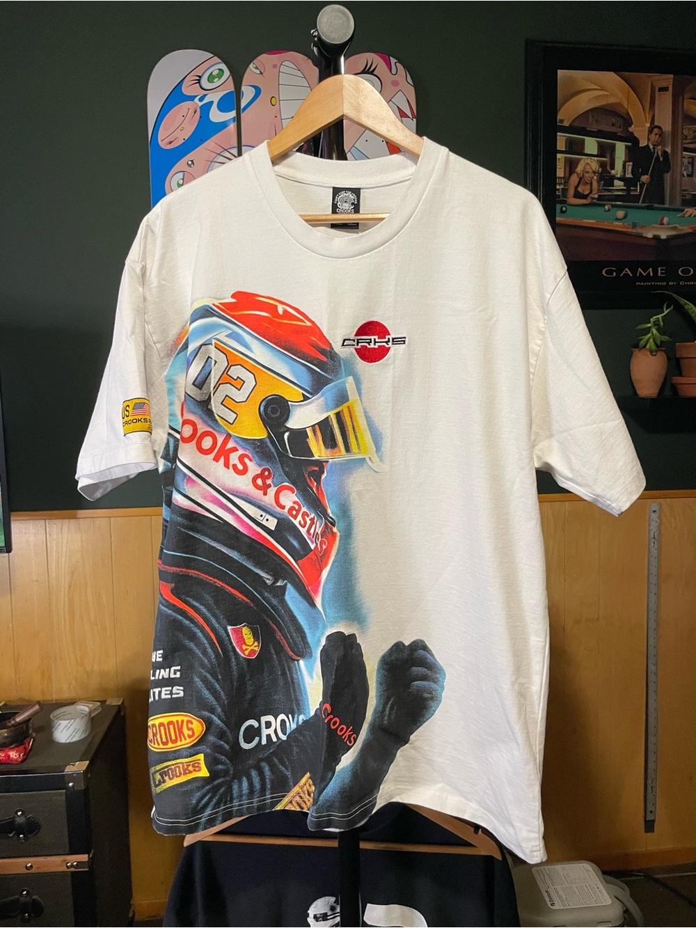 Crooks & Castles elite team, racing, nascar White Graphic Racing Helmet Tee